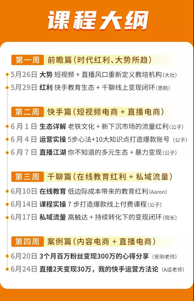 (1378期)30天快手&千聊线上育教涨粉变现营:农村教师卖课赚百万,普通人机会来了